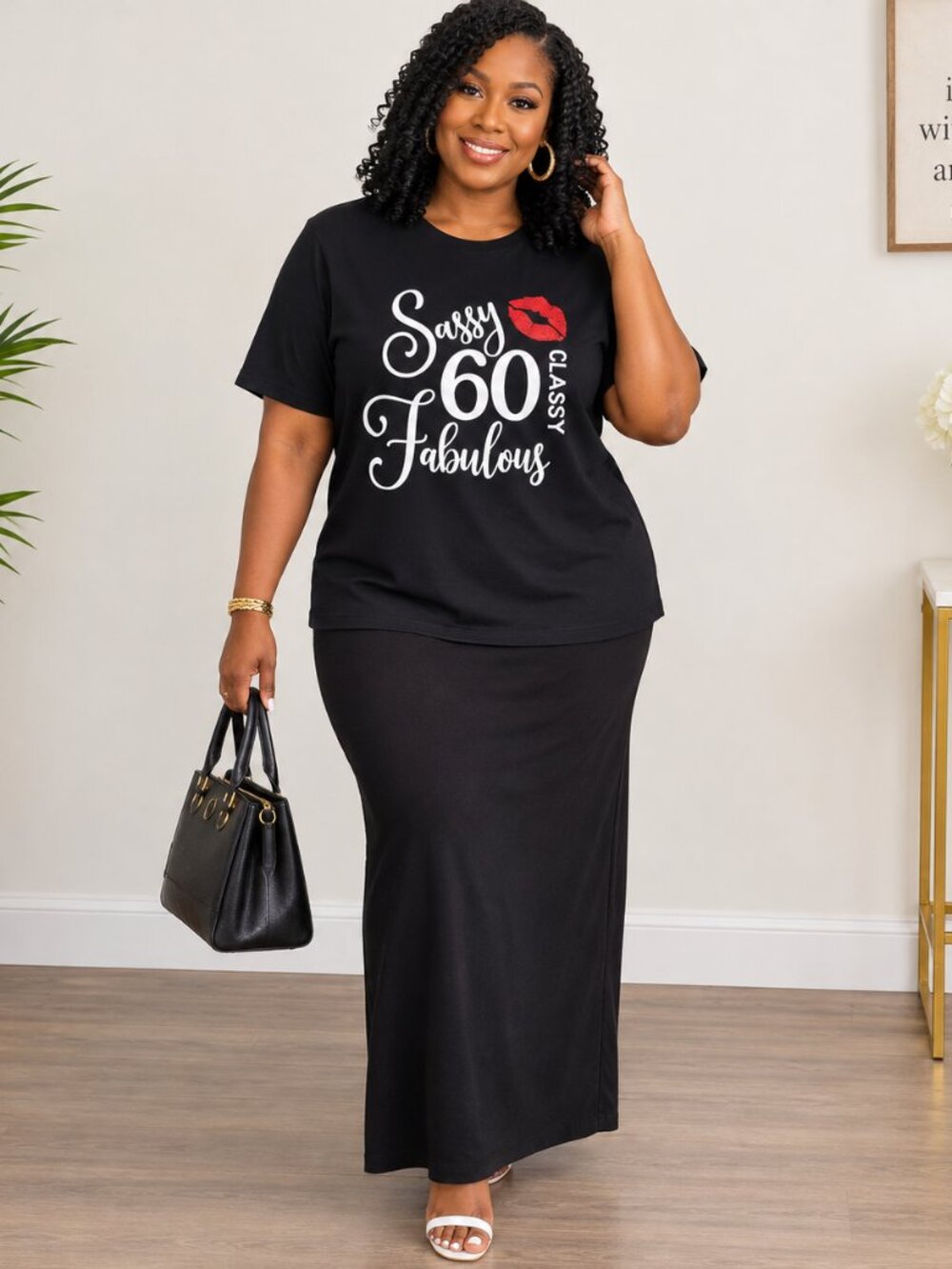 Sassy 60 Fabulous Graphic T-Shirt | Black Gildan Cotton Tee | Women’s L